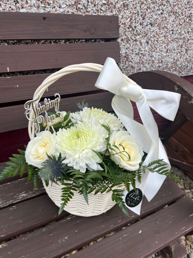 Basket of fresh cream and white flowers *made to order*