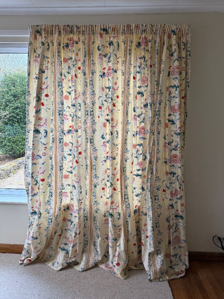 Full length, lined, pencil pleat curtains