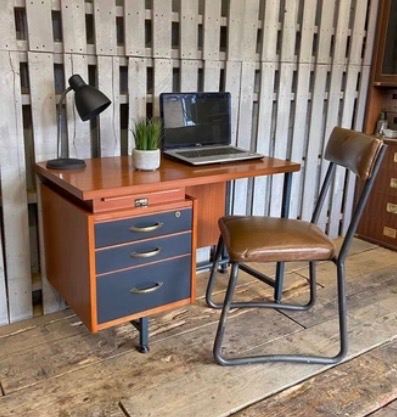 Omal 1960s Industrial Teak Vintage Mid Century Modern Desk & Chair