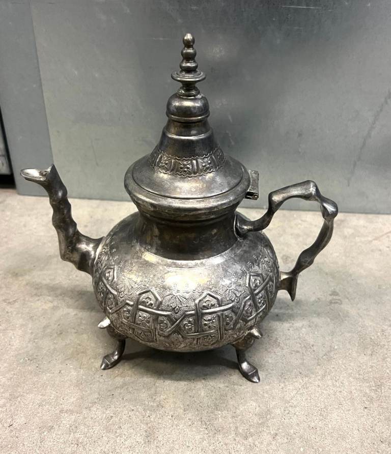 Vintage Middle Eastern / Moroccan Style Silver-Plated Teapot – Arabic Inscription
