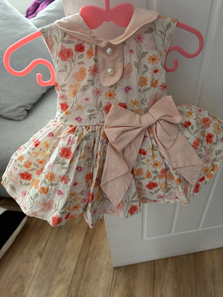 Baby Girl's Floral Dress with Matching Bloomers and Headband - 6 Months