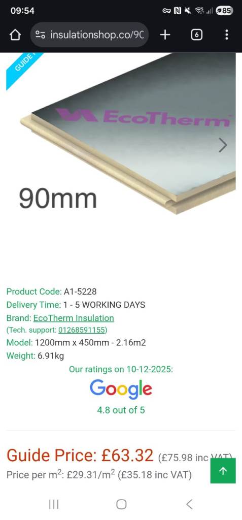 image for EcoTherm Eco Cavity 90mm insulation 15 packs of 4. RRP £1125 (inc VAT).