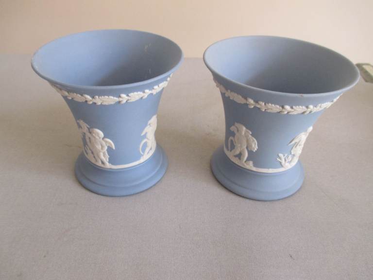 BLUE WEDGWOOD VASES X 2