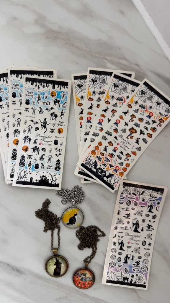 Halloween necklaces and water transfer stickers