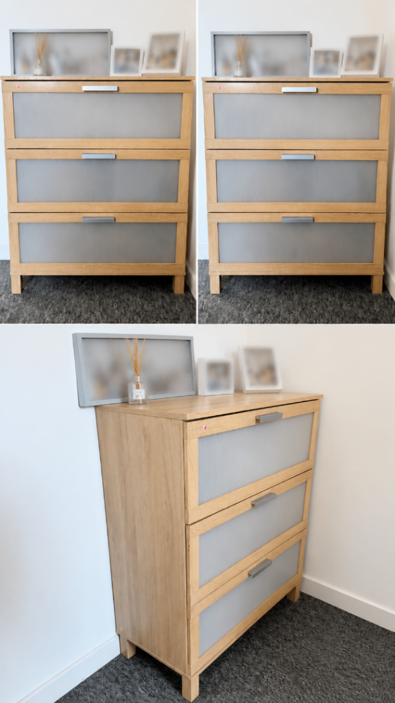 Good Condition Wooden Chest of Drawers with Frosted Panels