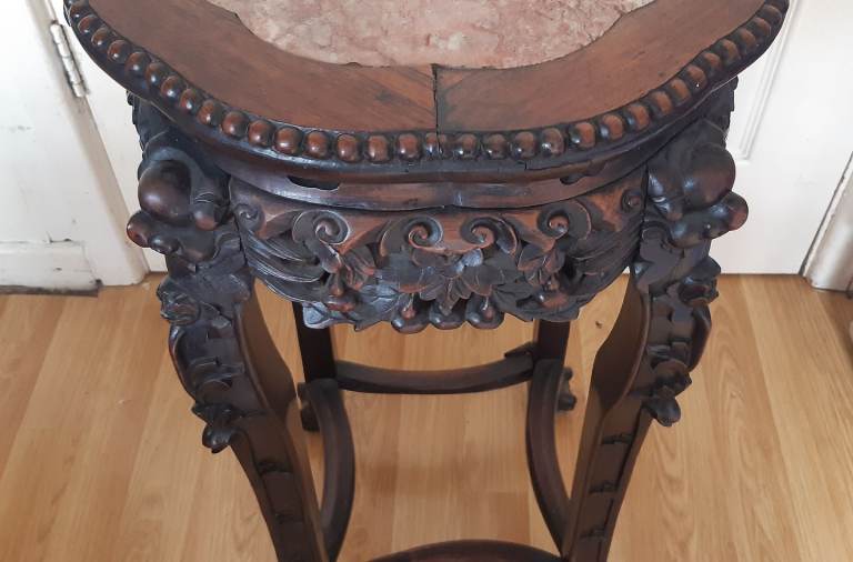 Antique Carved Chinese Rosewood Marble top tab