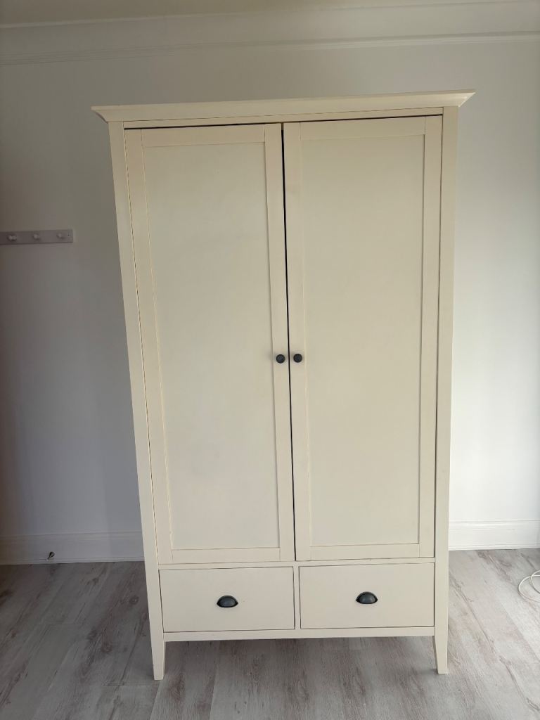 White Wooden Children's Wardrobe with Drawers - Nearly New