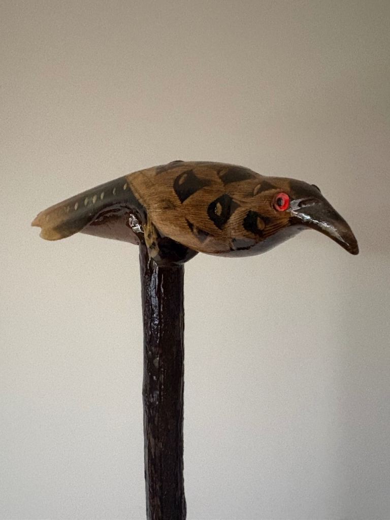 Vintage, Hand carved, Buffalo Horn bird handle, hiking stick.