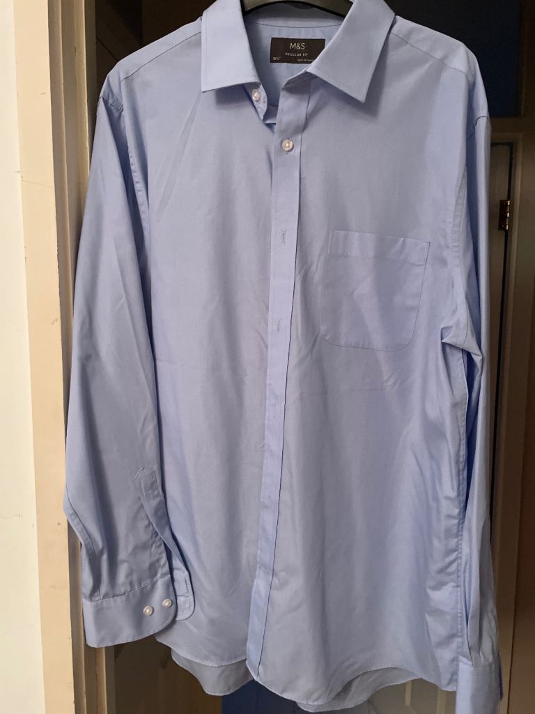 (756) Men’s blue M&S shirt, size 16 1/2”