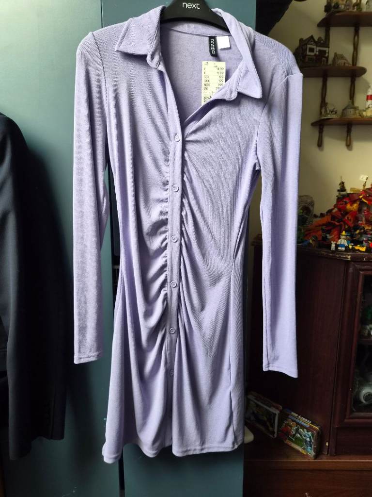H&M Ribbed Button-Up Mini Dress – Purple, New with Tags