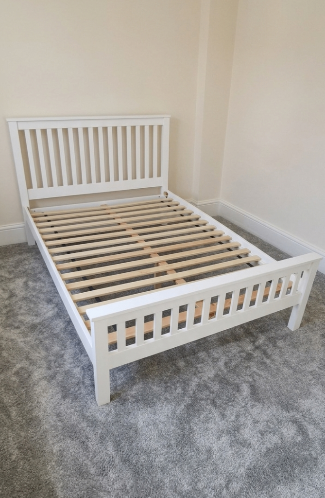 Double Solid White Wooden Bed Frame (SAME DAY DELIVERY AVAILABLE)