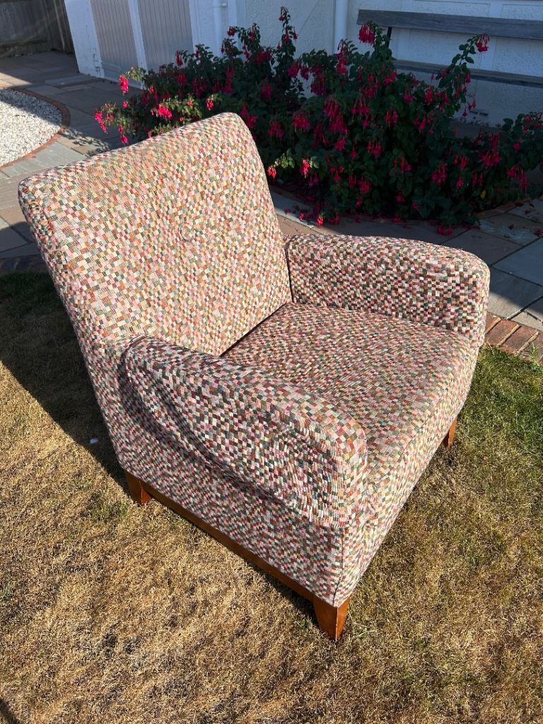 Retro Multicoloured Fabric Armchair – Good Condition
