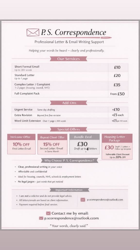 Letter Writing & Email Support – Affordable