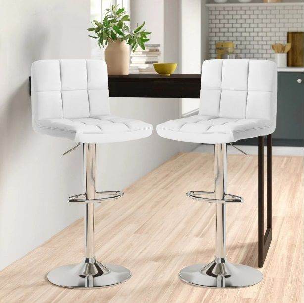 Neo Bar Stool White Faux Leather & Steel Base Set of Two