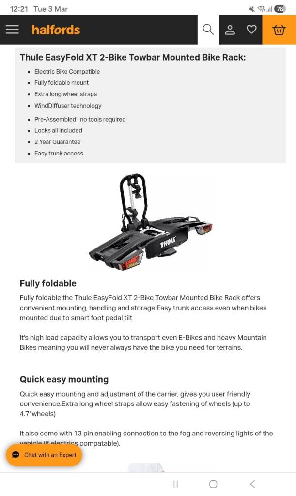 Thule Easy Fold XT 2-Bike Towbar Mounted Bike Rack 