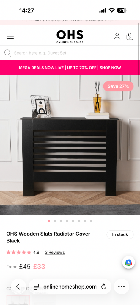 Black radiator cover 