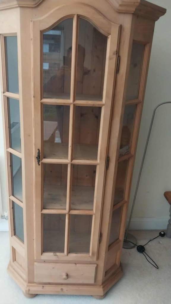 Pine wood corner display cabinet