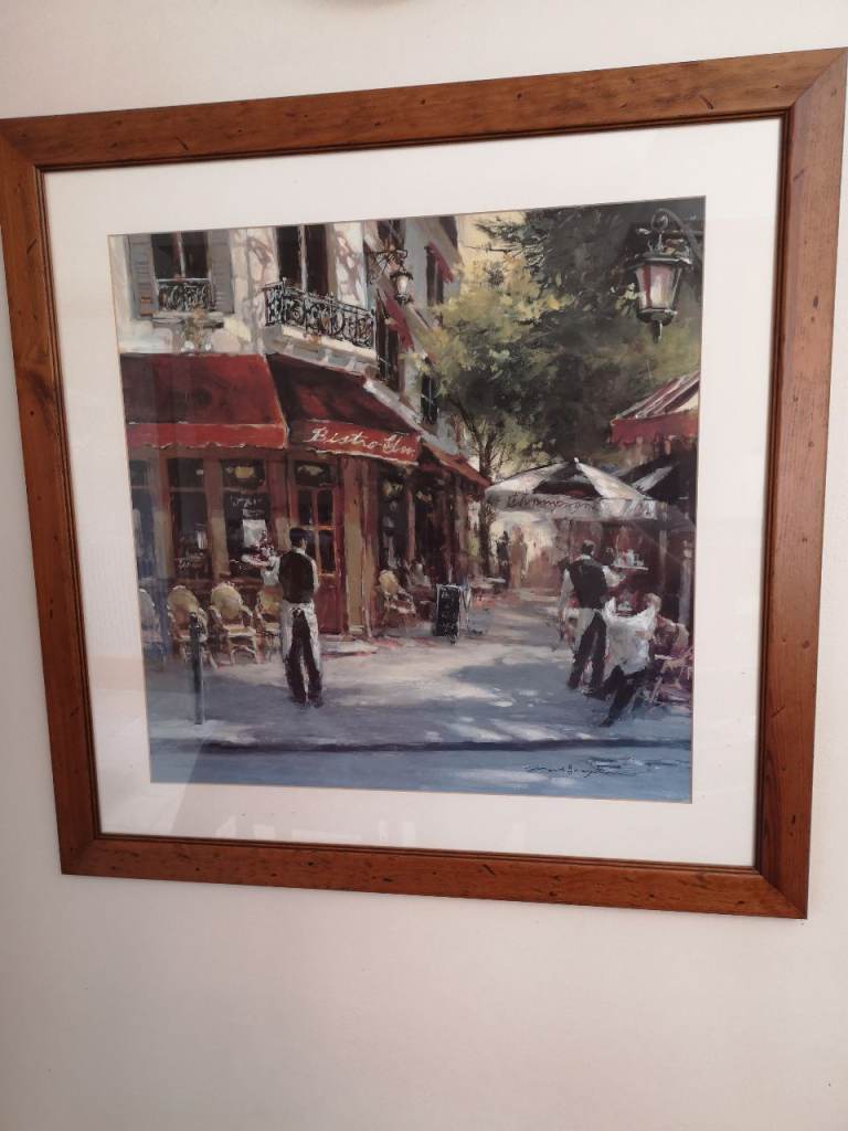 Picture of French cafe scene in wooden frame