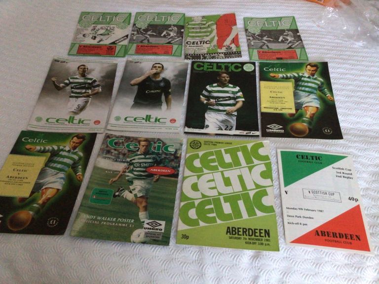 12 x Celtic v Aberdeen football match programmes 