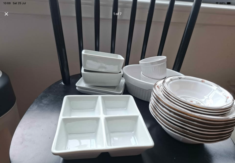 Mixed Set of White Ceramic Bowls and Dishes – Good Condition