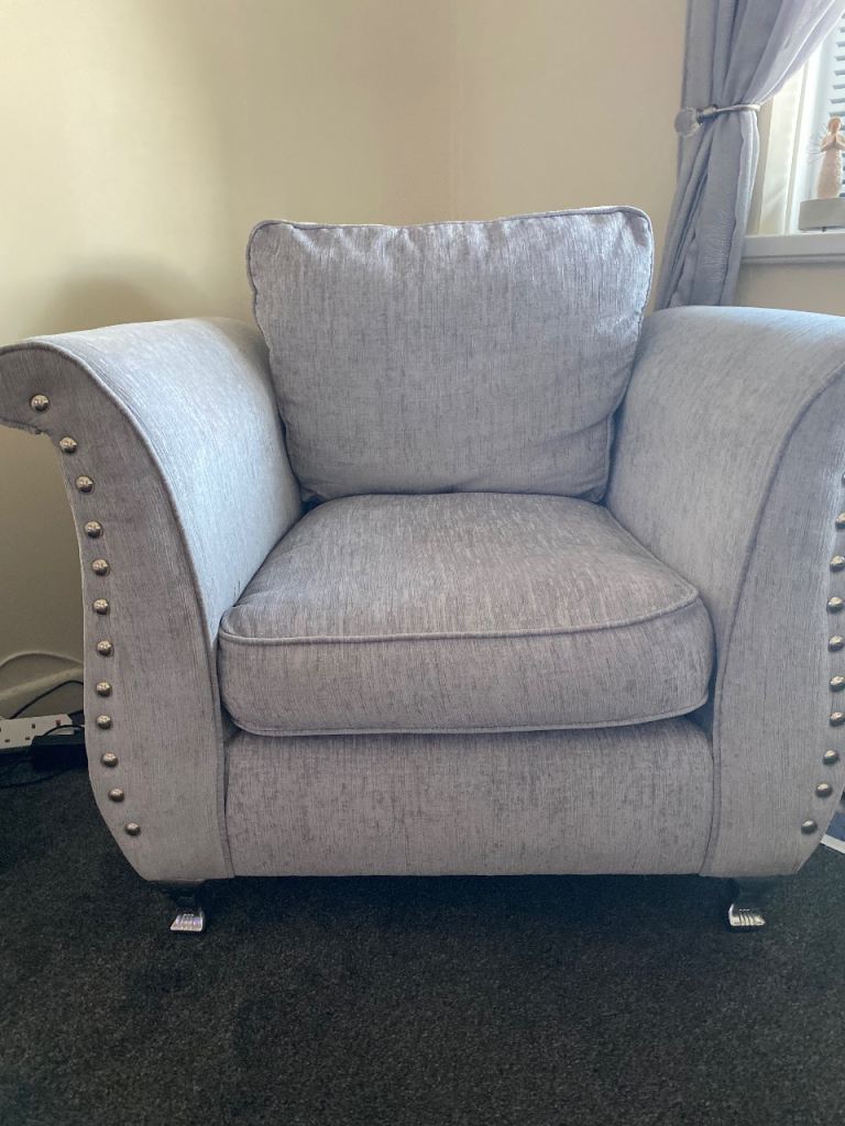 3 seater grey sofa and matching chair one chair