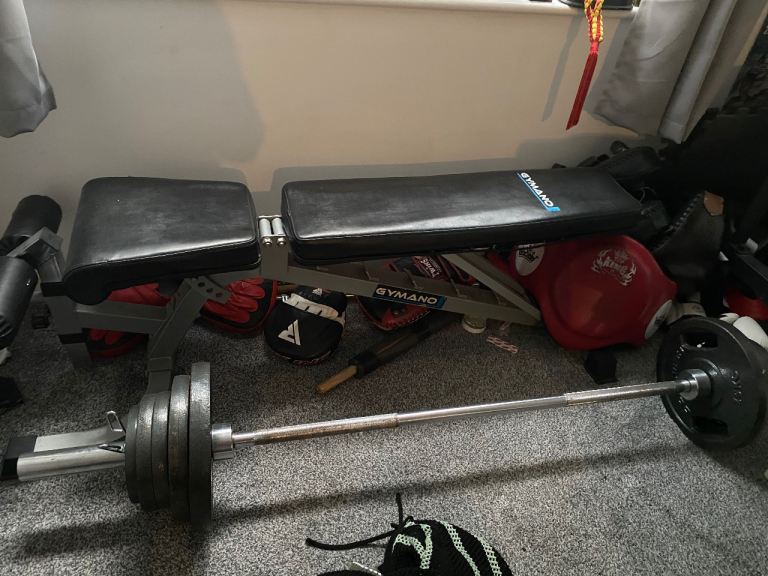 Bench, Olympic bar and weights