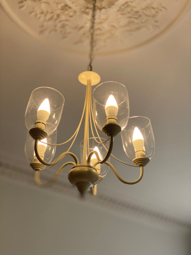 Modern chandelier / ceiling light with 5 glass shades