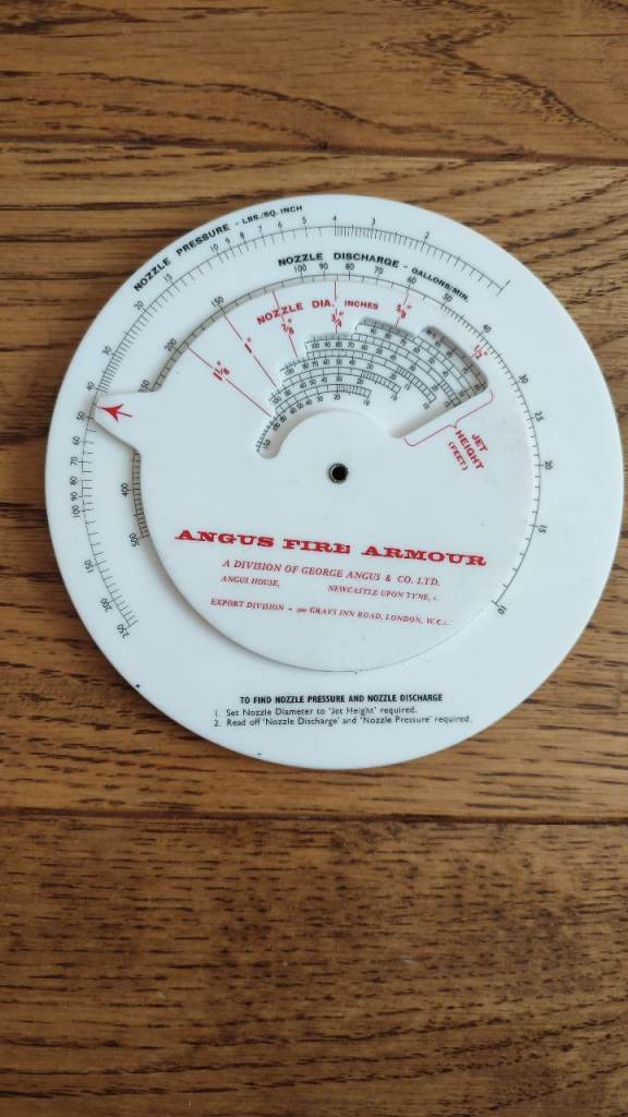 Angus Fire Armour Fire Hose Calculator – Vintage Slide Rule