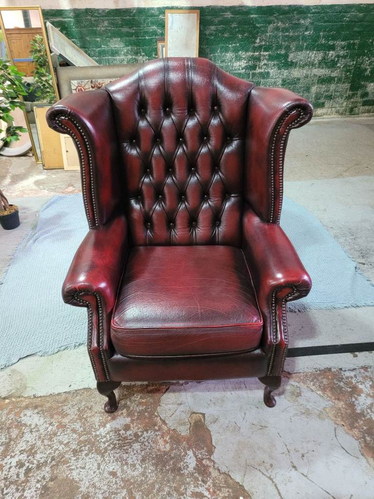 Wingback Armchair – Red Leather, Good Condition