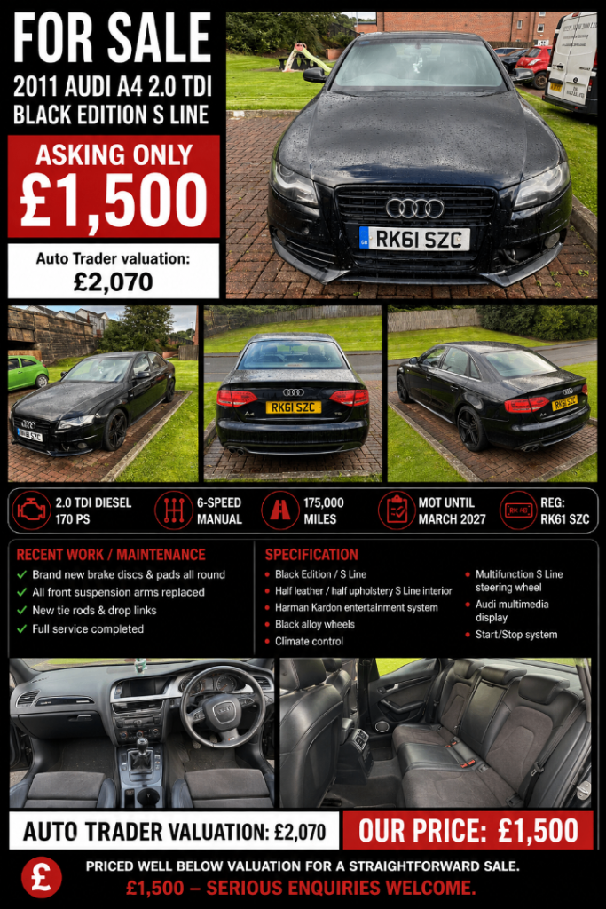 Audi, A4, Saloon, 2011, Manual, 1968 (cc), 4 doors