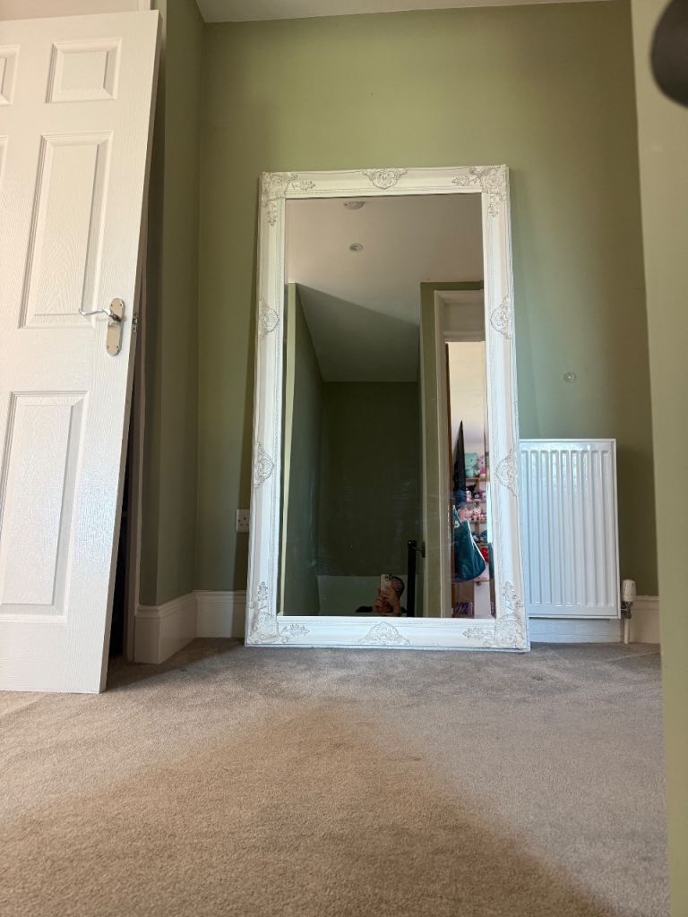 Large White Ornate Wall Mirror 