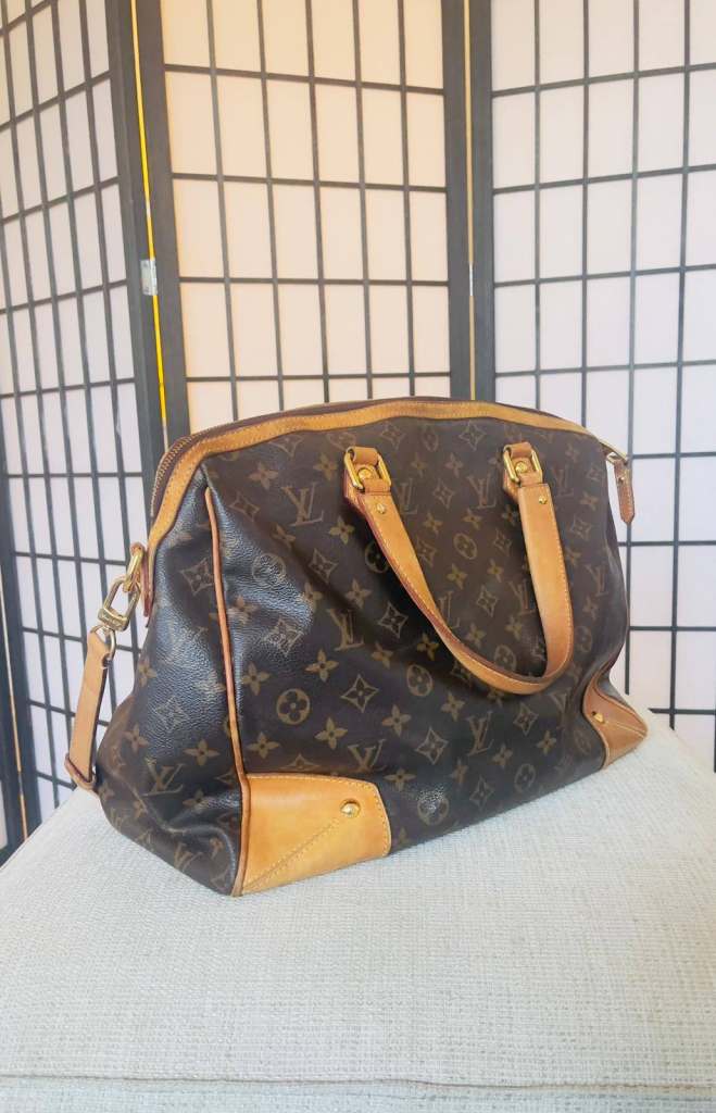 Louis Vuitton "Retiro" handbag in brown monogram canvas and natural leather
