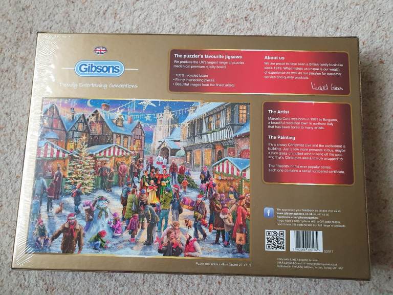 New sealed 1000 piece Gibsons Christmas jigsaw puzzle and two other opened Christmas puzzles