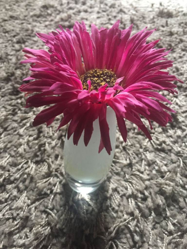 Artificial Flower in Glass Vase. 5" approx high 