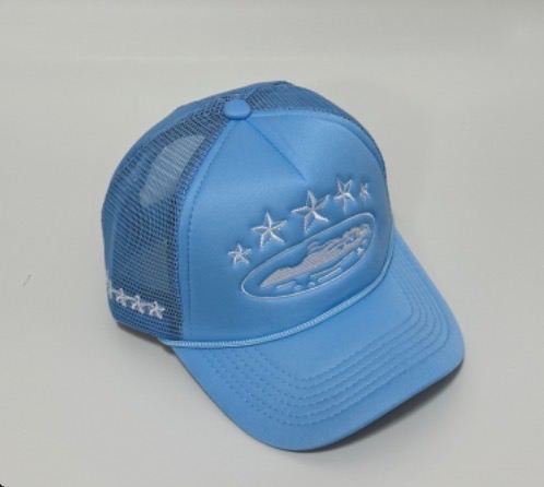 Light Blue Trucker Cap with Stars – Brand New
