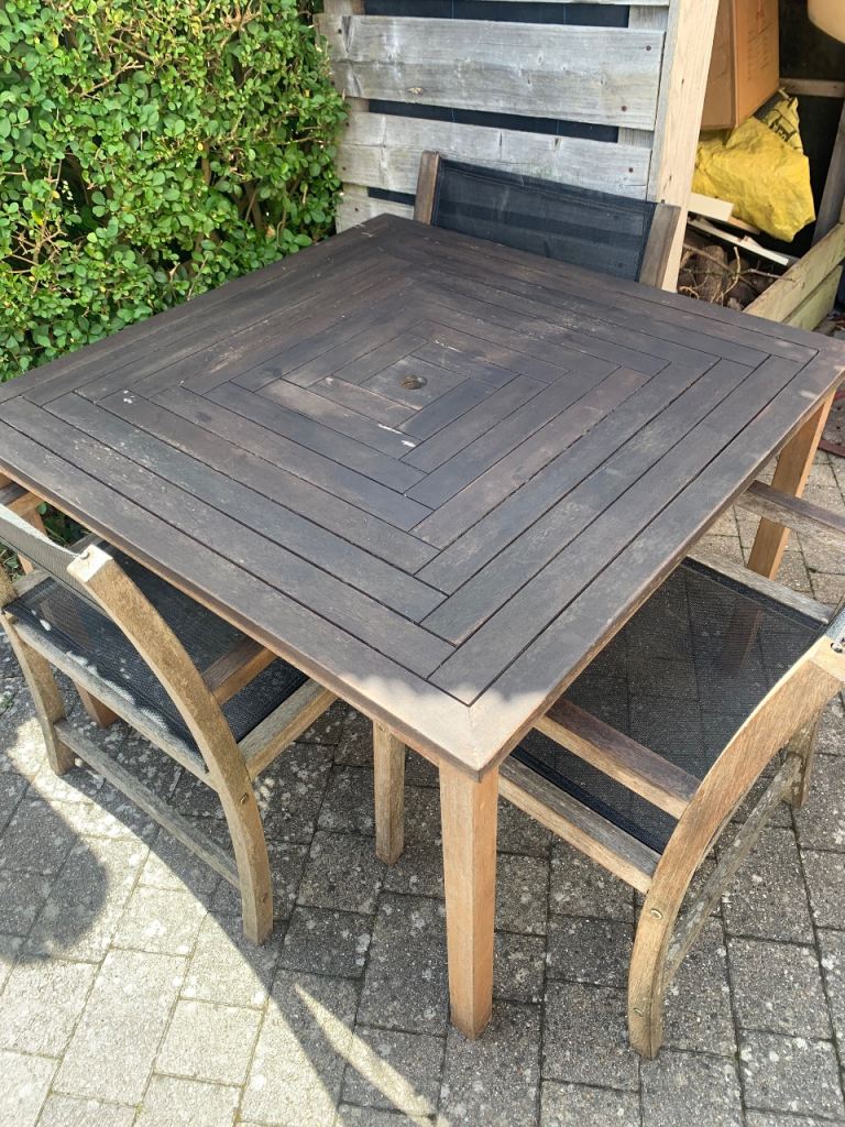 Wooden Garden Patio Table and 4 Chairs Set – Fair Condition