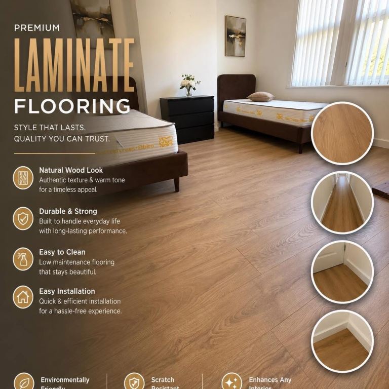 Premium Laminate Flooring - Natural Wood Look, Durable & Easy to Install