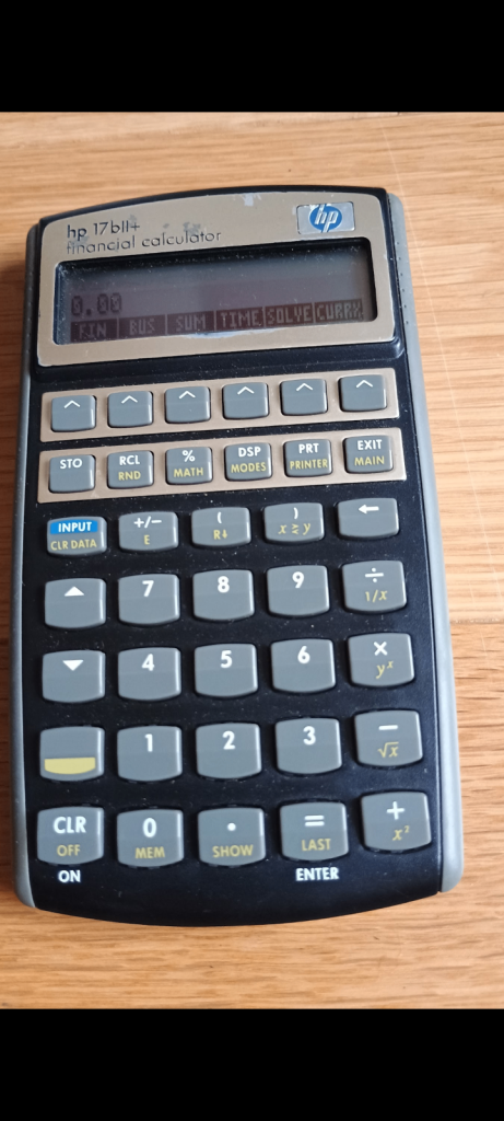 HP 17 BII+ Financial calculator.