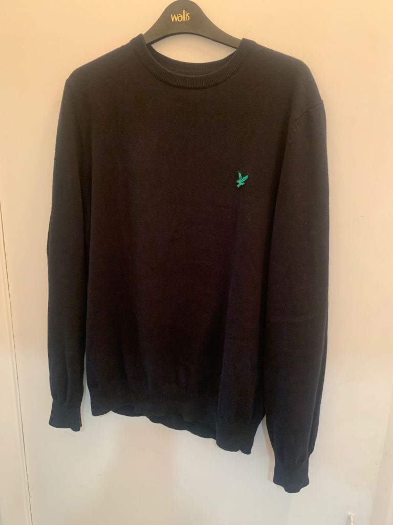 Lyle & Scott Jumper Mens Medium Navy Crew Neck Sweater Casual Logo