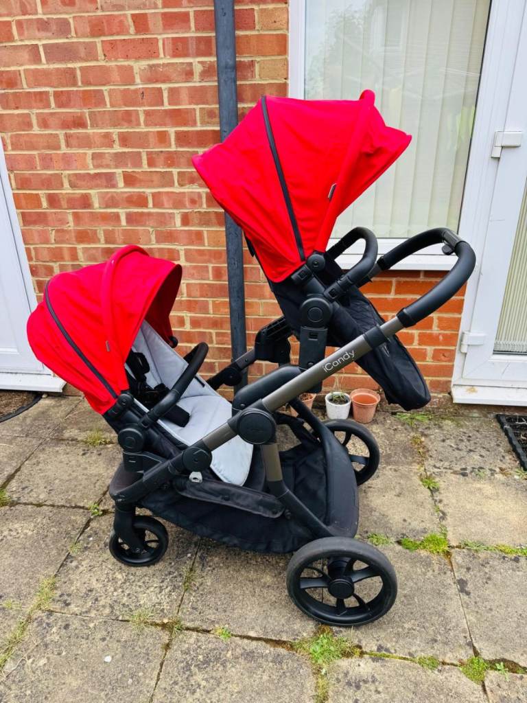 iCandy Orange double pram with car seat and adapters
