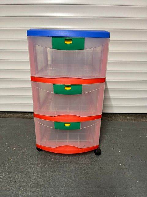 Multicoloured Plastic 3-Drawer Storage Unit on Wheels as new