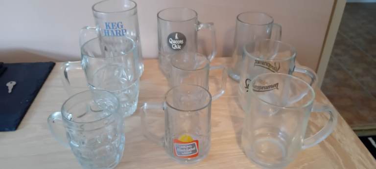 Vintage Glass Beer Mugs / Tankards – Good Condition