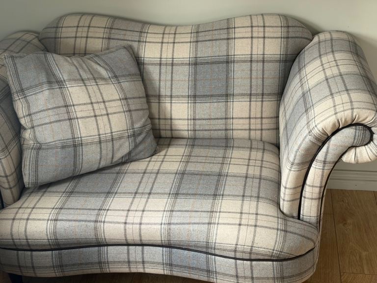 DFS Cuddler Sofa / Loveseat – Grey Heritage Tartan