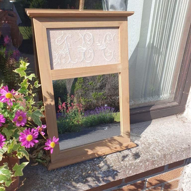 Embroidered Wooden Childs Mirror – Good Condition