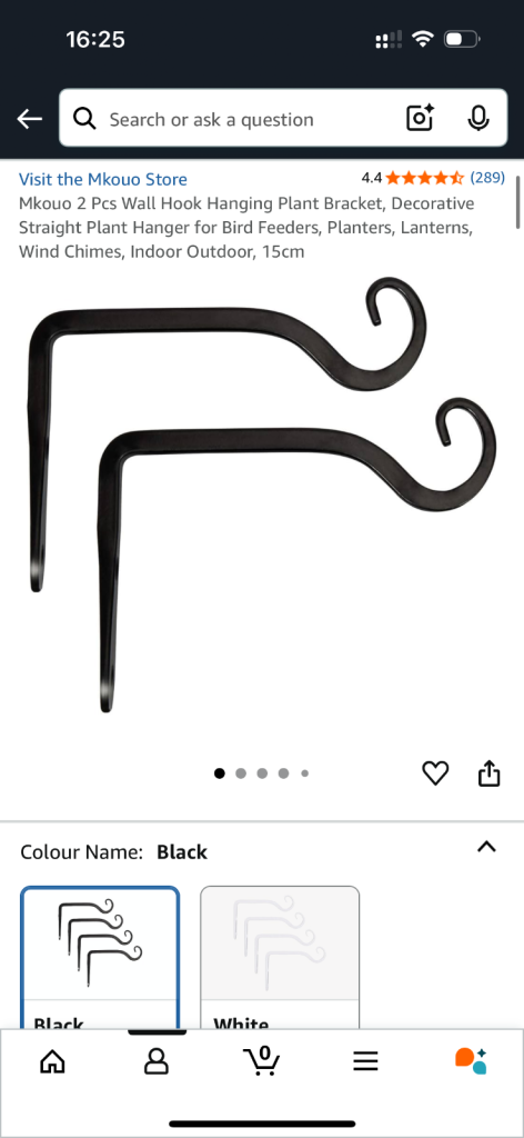 Black Hook Brackets x 2, new 