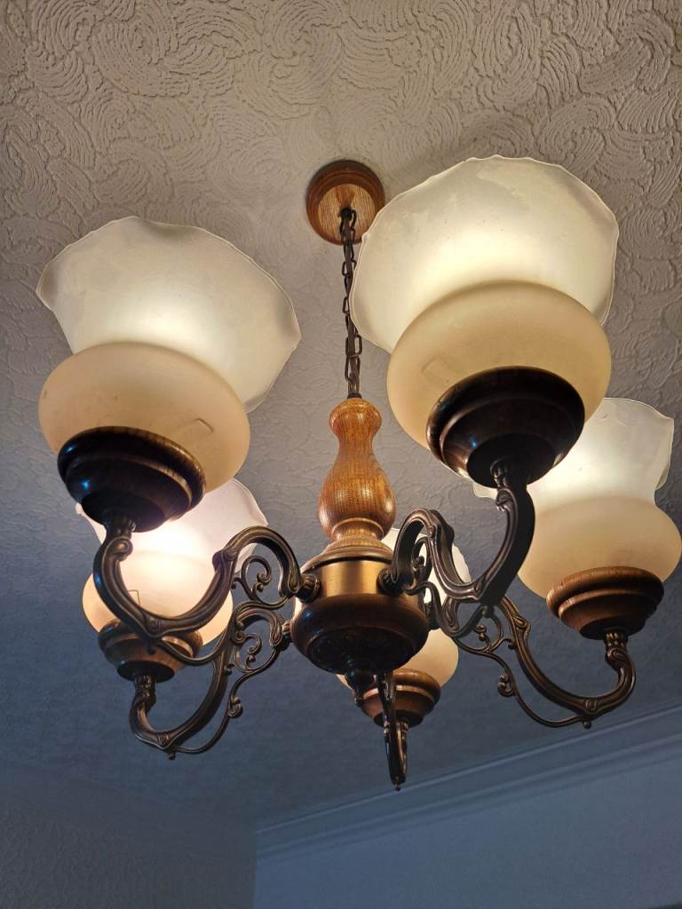 wooden ceiling light and 3 wall lights