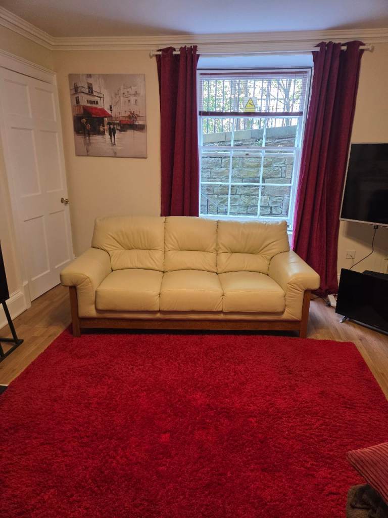 Cream Leather Sofas (3-seater and 2-seater) – Good Condition