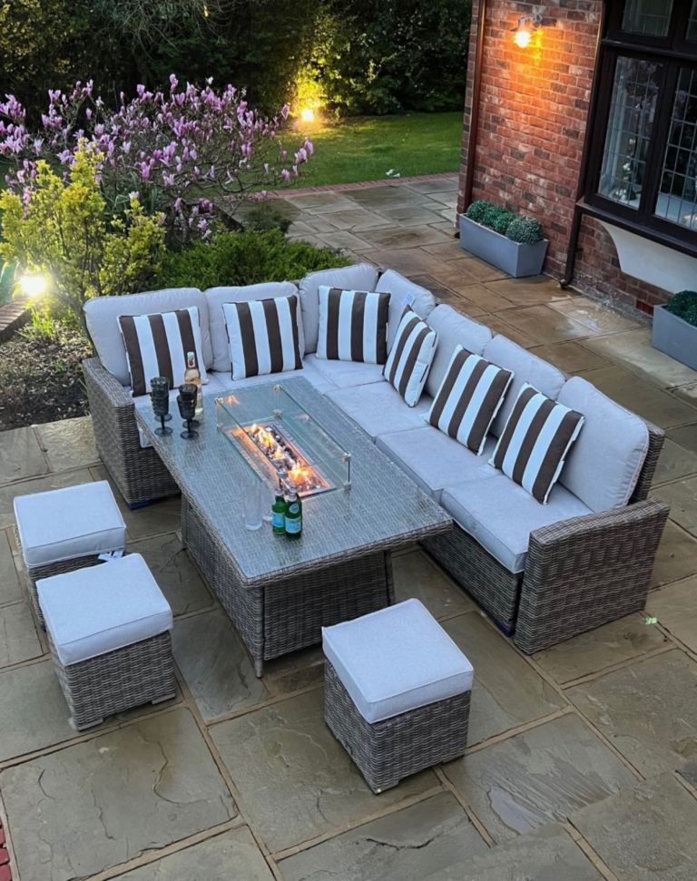 Brand New Rattan Garden Patio Furniture Set with Fire Pit