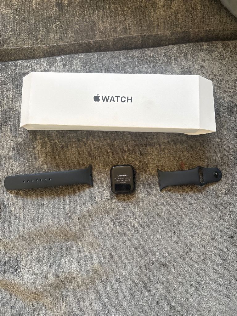 Apple Watch with Black Strap and Box – Good Condition