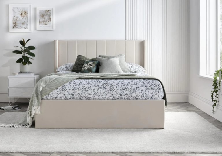 FOR SALE - BEIGE OTTOMAN DOUBLE BED FRAME